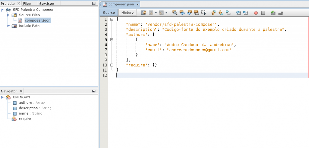 Esqueleto do composer.json